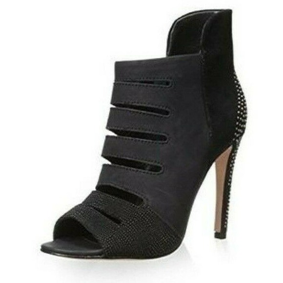 Rebecca Minkoff Reagan Too Peep Toe Combo Bootie heel Stud Cut Out Black… - Picture 1 of 8